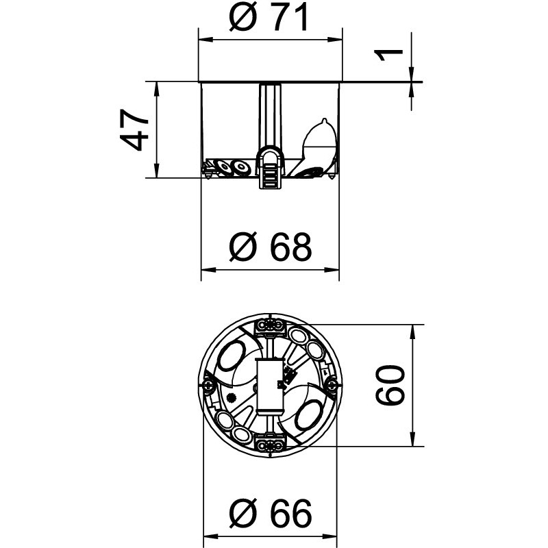 Tuulekindel kipsplaadi toos Ø68mm h47mm HG47-L HW