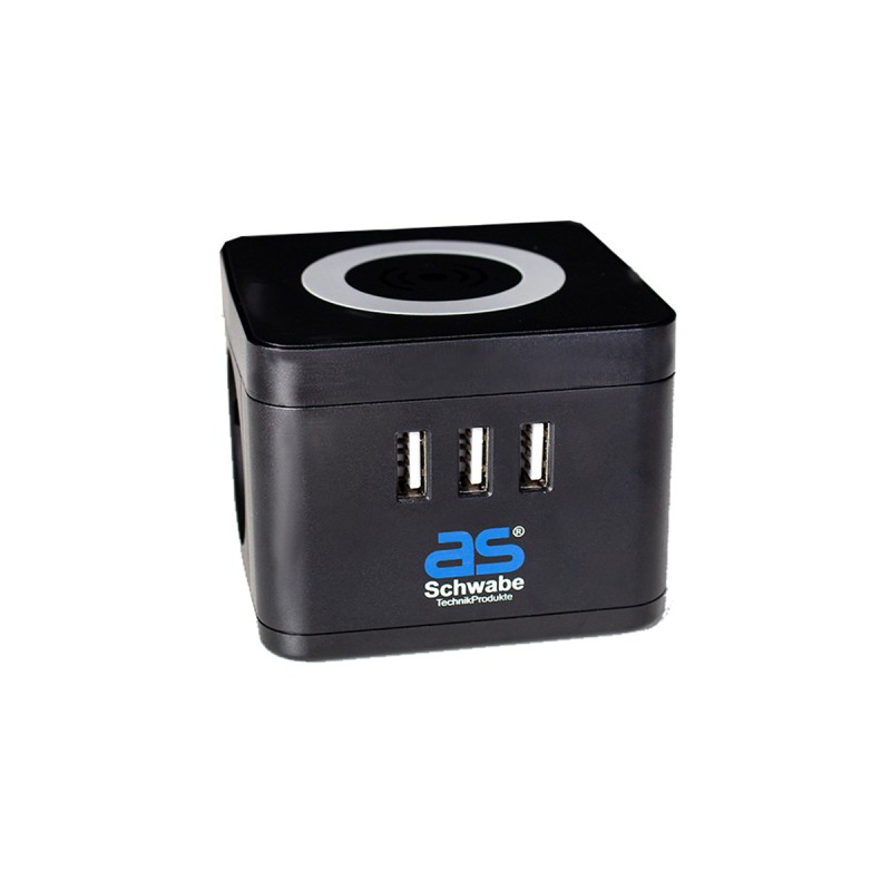 Pikendusjuhe kuubik 2xschuko + 3xUSB-A 2,4A + juhtmevaba laadimine 5W 3x1,5mm2 2m