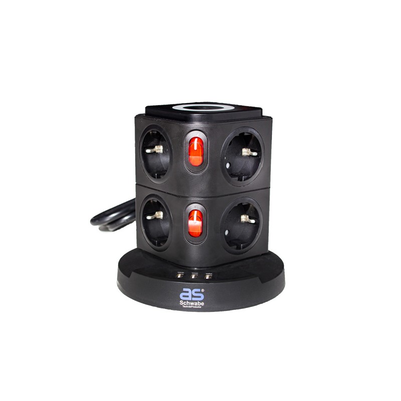 Pikendusjuhe torn lülitiga 3xUSB-A 2,4A + juhtmevaba laadimisega