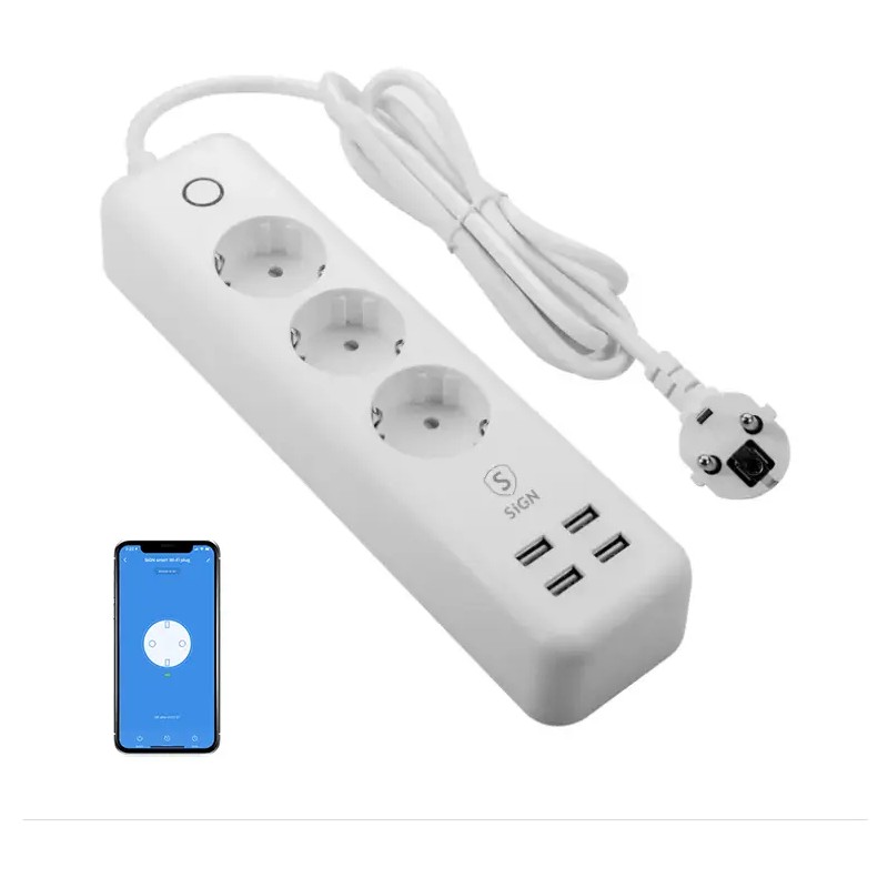 Wifi pikendusjuhe 3 x schuko pesa 10A + 4 x USB-A Sign