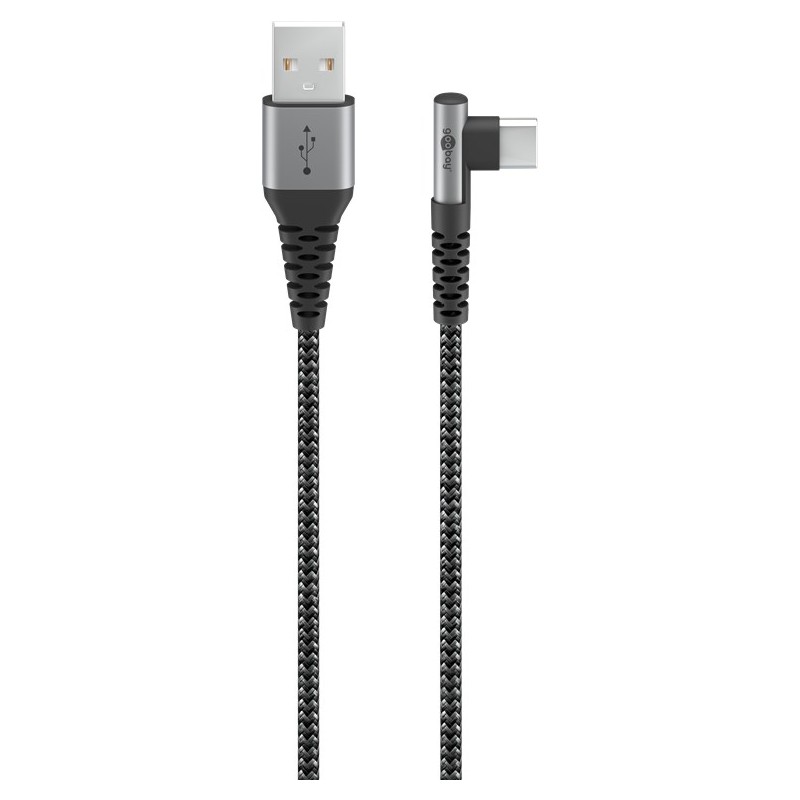 USB A - USB C 90' kaabel must tekstiil