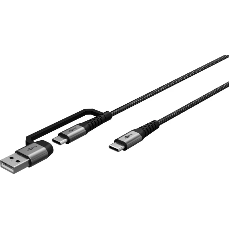 USB C (A) - USB C kaabel hall tekstiil