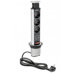 Pull-out desk outlet 60mm 3 schucko+USB