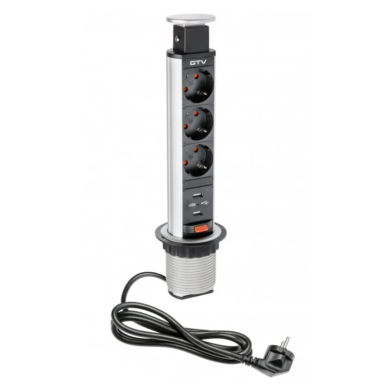 Pull-out desk outlet 60mm 3 schucko+USB