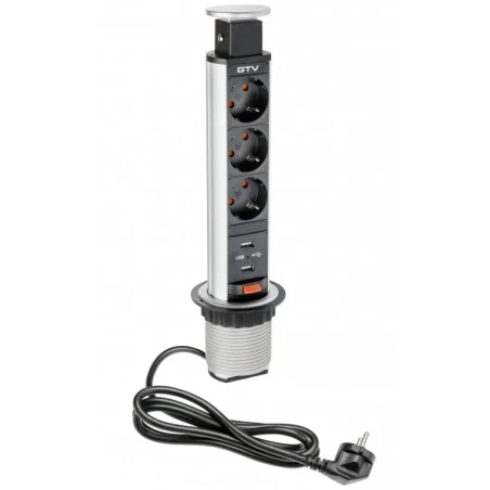 Pull-out desk outlet 60mm 3 schucko+USB