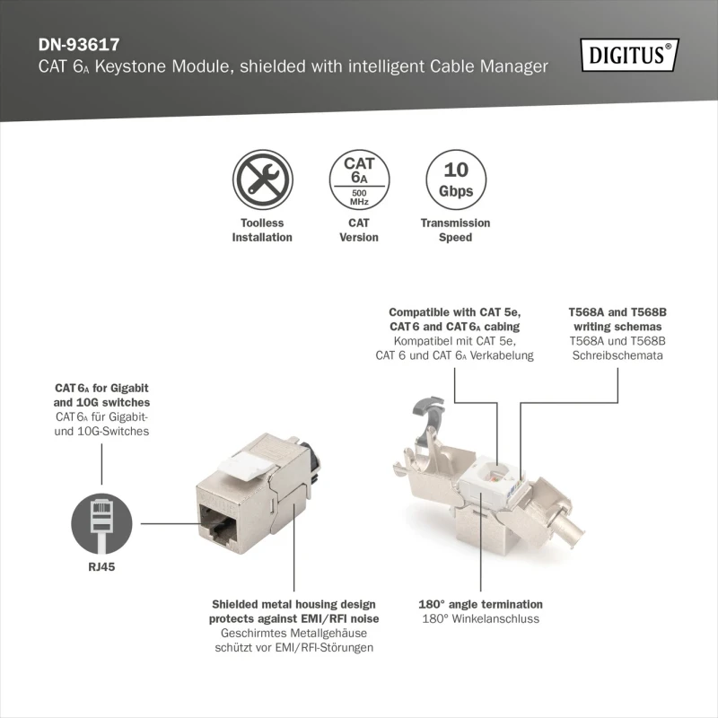 Arvutipesa cat6a varjega KEYSTONE RJ45 tööriistavaba
