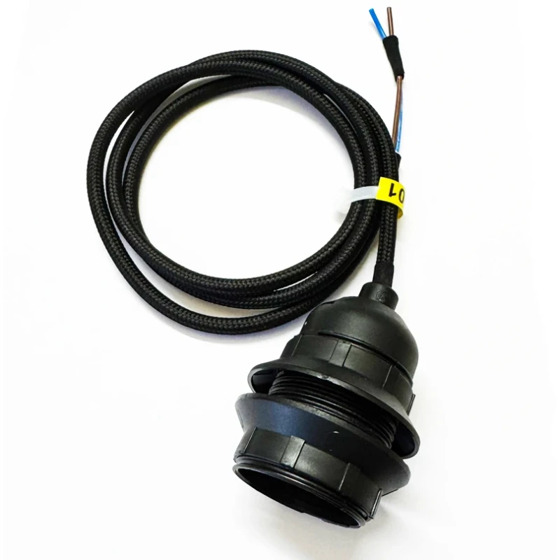 E27 Tekstiilkaabliga sokkel must