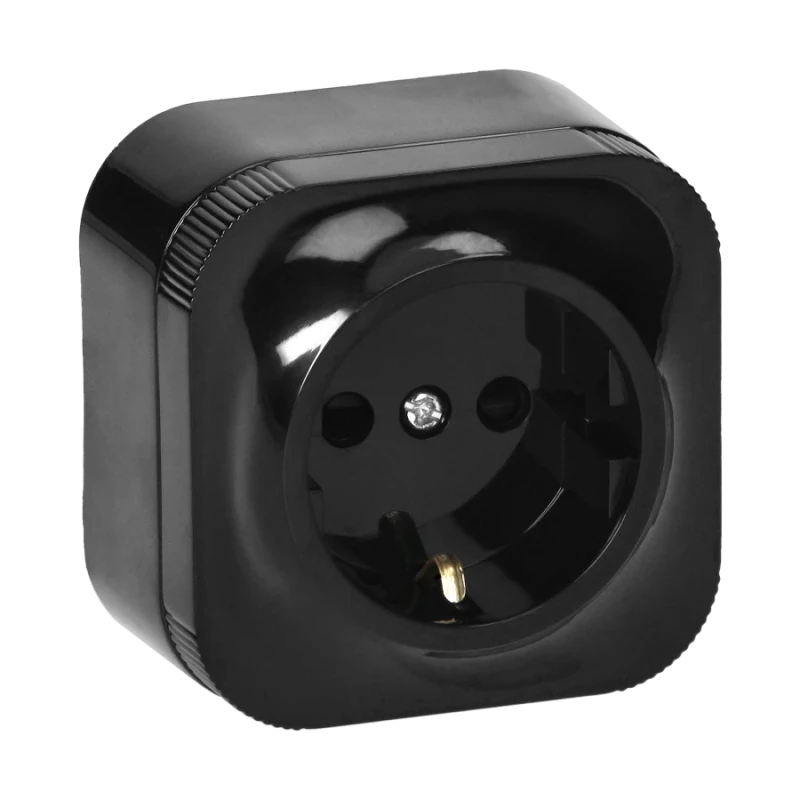 Pistikupesa 1-ne pinnale must IP20