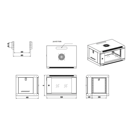 Seinakapp 19" 6U 530x400mm klaasuks must