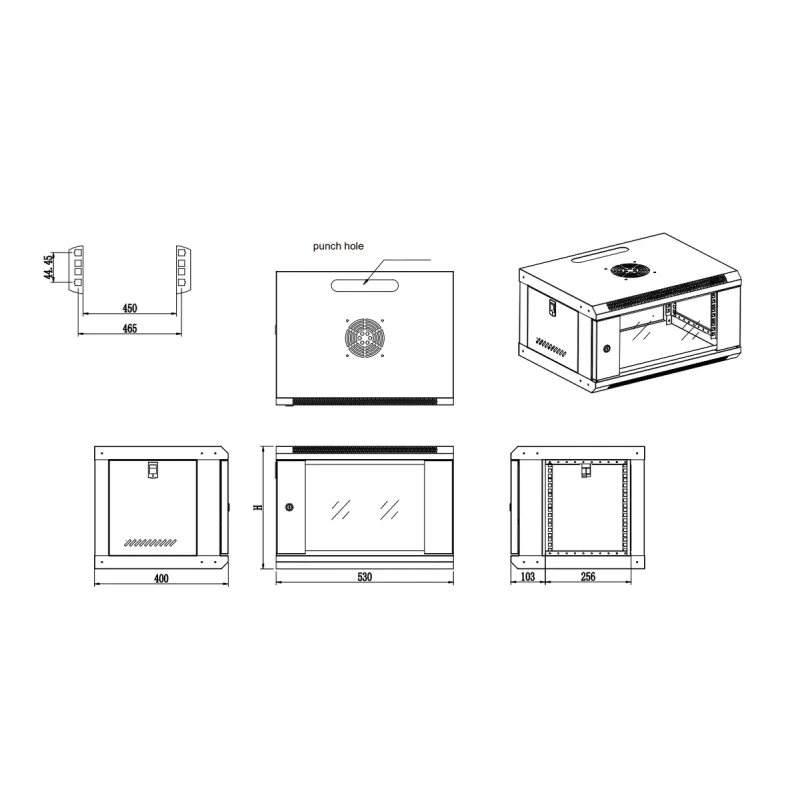 Seinakapp 19" 12U 530x400mm klaasuks must