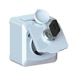 Pistikupesa maandusega lukuga valge