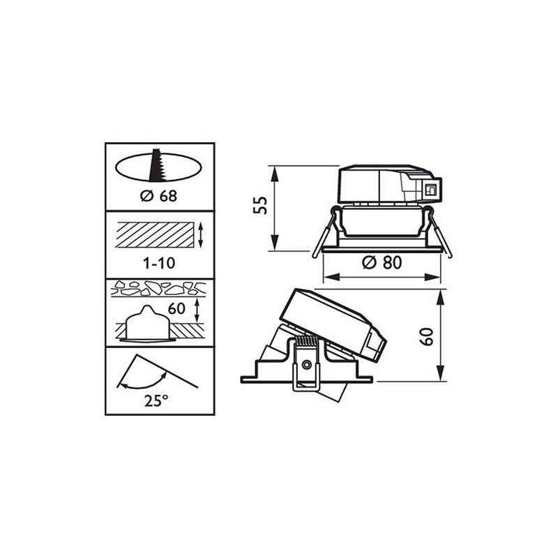 RS061B Led 6W 500lm Ø68/80mm