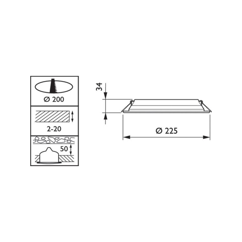 DN065B LED20S Ø200/225mm 2000lm allvalgusti