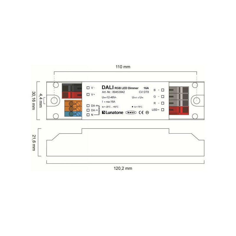 Dali DT8 RGB LED Dimmer 16A 12-48V