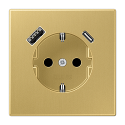 LS990 SCHUKO® socket with USB A+C charger Classic brass